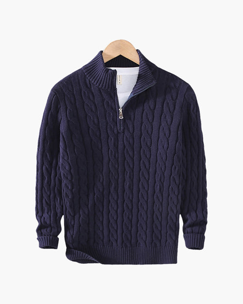 MAISON VALEUR CABLE-KNIT HALF-ZIP SWEATER