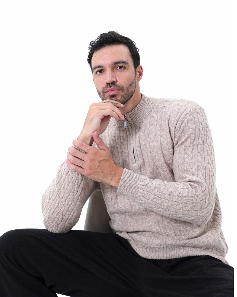 MAISON VALEUR CABLE-KNIT HALF-ZIP SWEATER